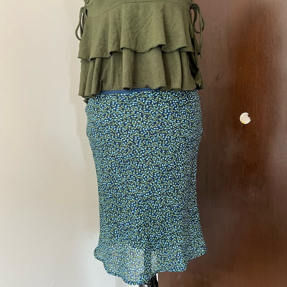 1990s Doki Geki Blue Floral Midi Skirt